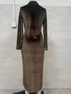 Velvet Zip-Front Slit Midi Dress thumbnail
