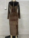 Velvet Zip-Front Slit Midi Dress thumbnail