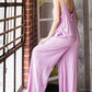 Veveret Wide Leg Jumpsuit with Pocketed Spaghetti Straps and V - Neck - MegaSuperStar