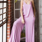 Veveret Wide Leg Jumpsuit with Pocketed Spaghetti Straps and V - Neck - MegaSuperStar