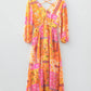 🌸 Vibrant Floral Long Sleeve Dress with Lace - Up Back 🌸 - MegaSuperStar