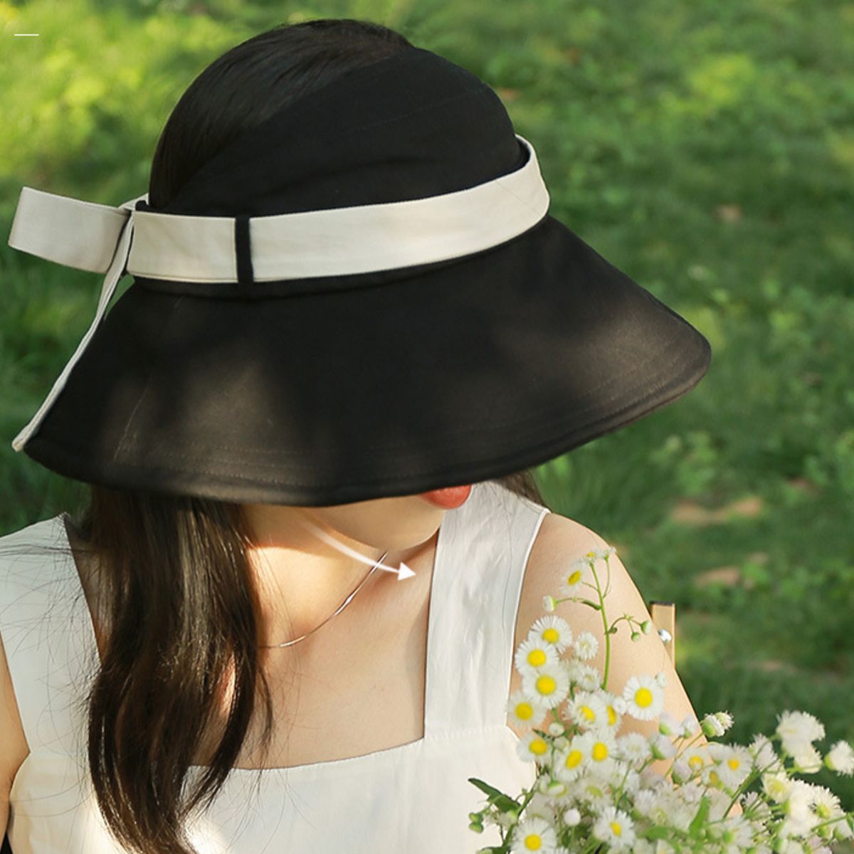 Wide Brim Sun Visor Hat with Ribbon - MegaSuperStar