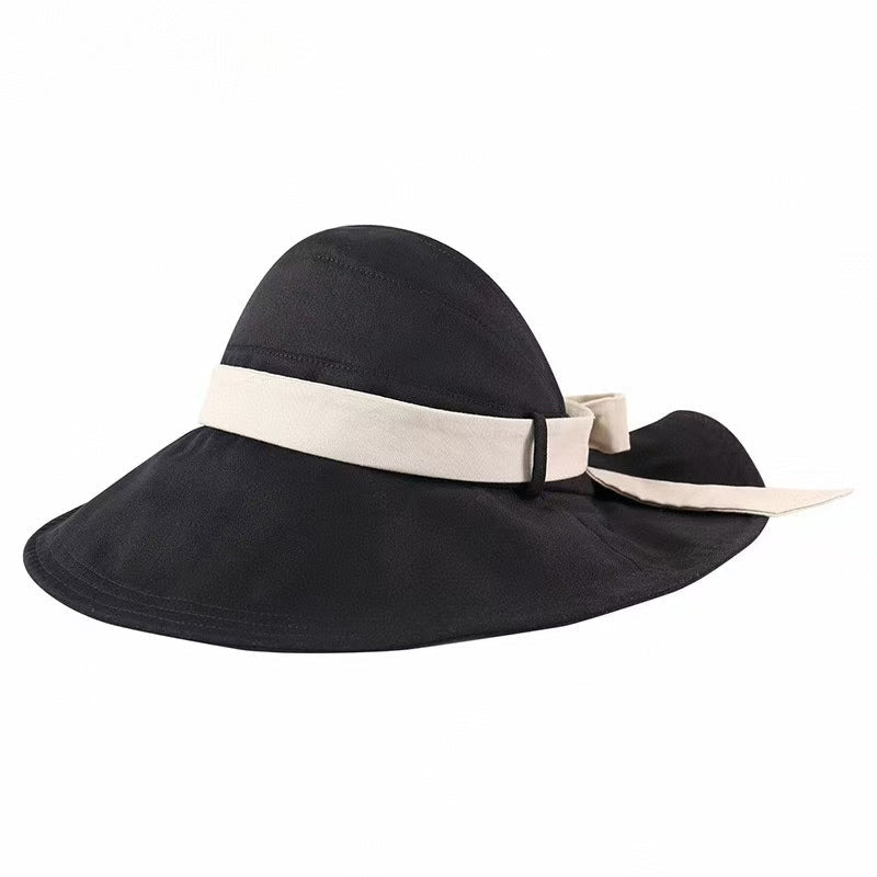 Wide Brim Sun Visor Hat with Ribbon - MegaSuperStar