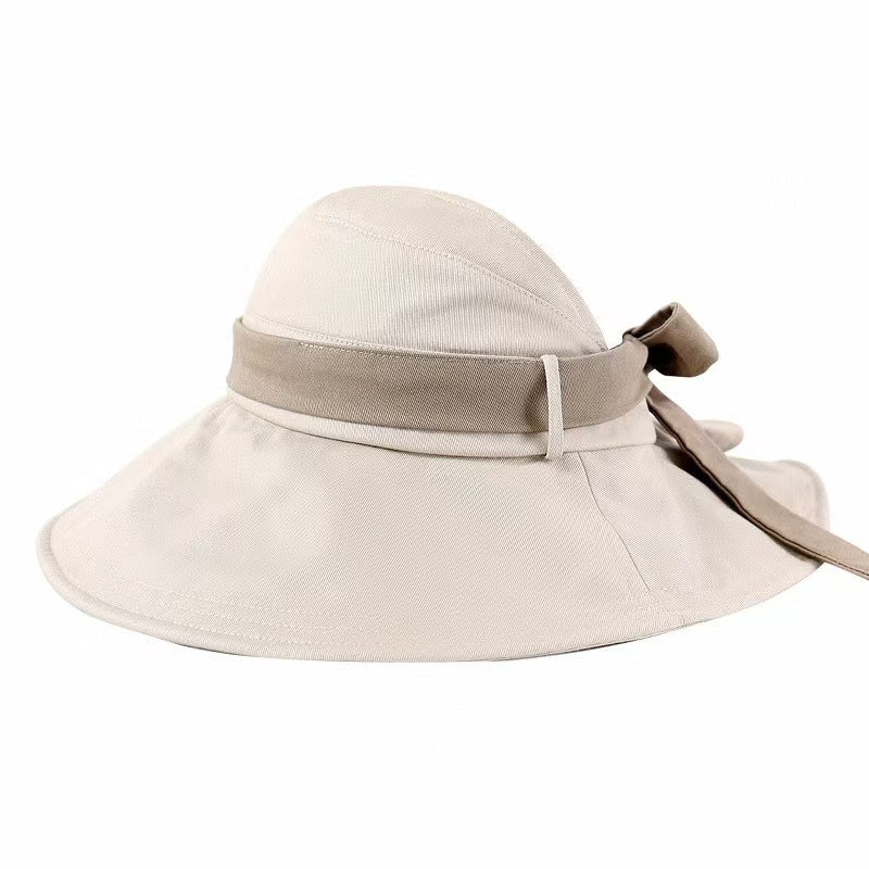 Wide Brim Sun Visor Hat with Ribbon - MegaSuperStar