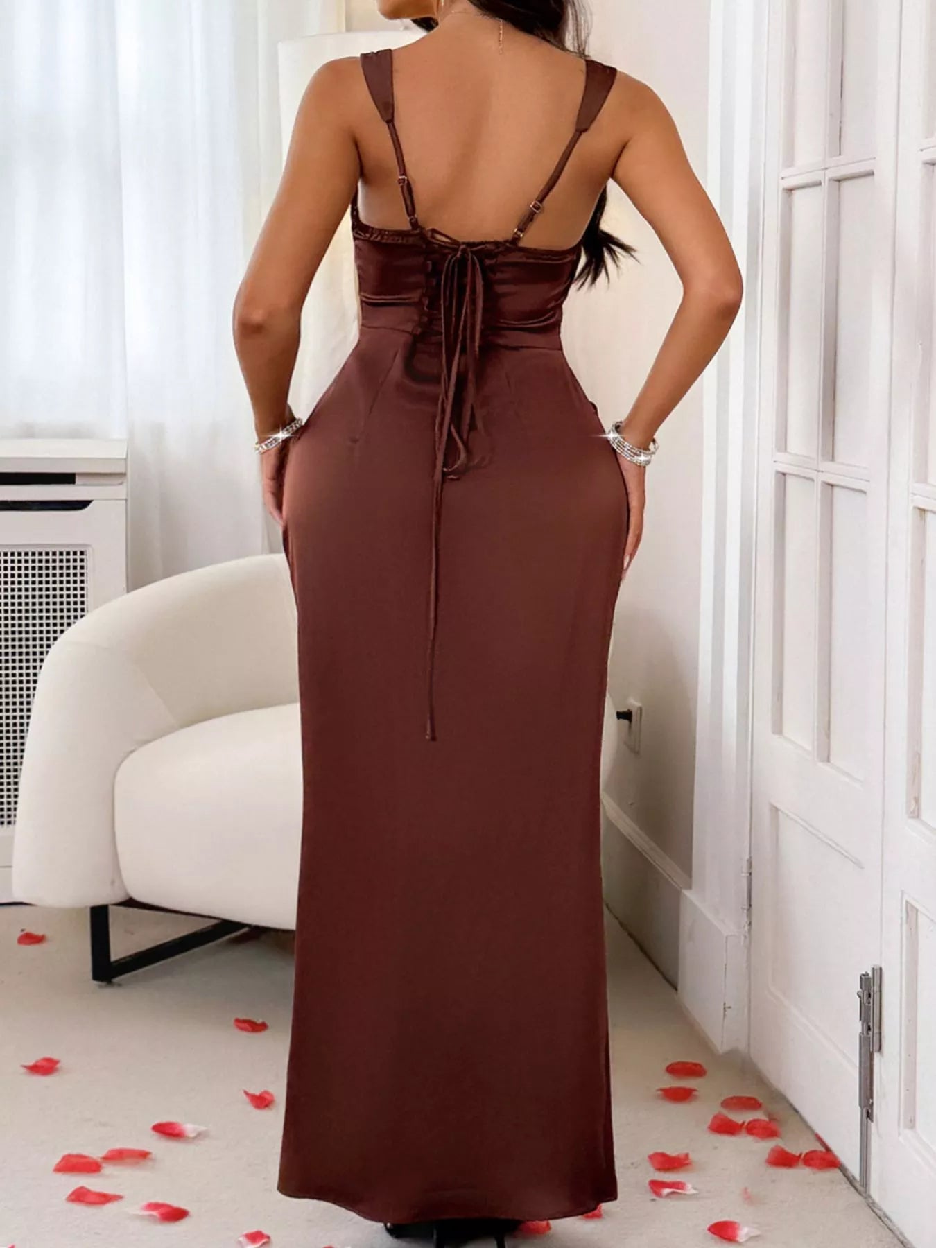 Wide Strap Satin Maxi Dress - MegaSuperStar