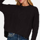 Zenana Cropped Cable Sweater with High Low Design and Side Slits - MegaSuperStar