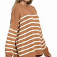 Zenana Exposed Seam Striped Oversized Sweater - MegaSuperStar