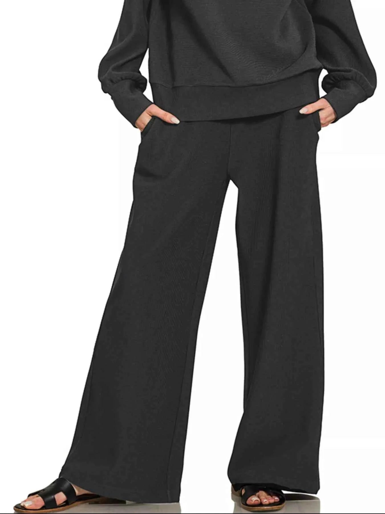 Zenana High Neck Pullover Pants Set - Ribbed Half Zip Design for Stylish Comfort - MegaSuperStar
