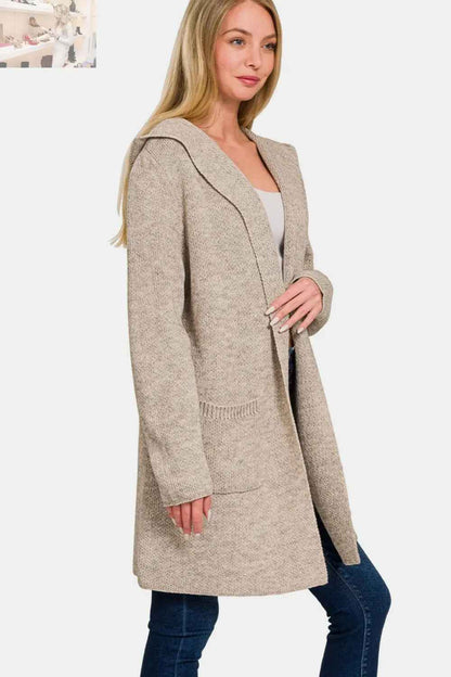 Zenana Hooded Cardigan - Cozy Open Front Sweater for Effortless Style - MegaSuperStar