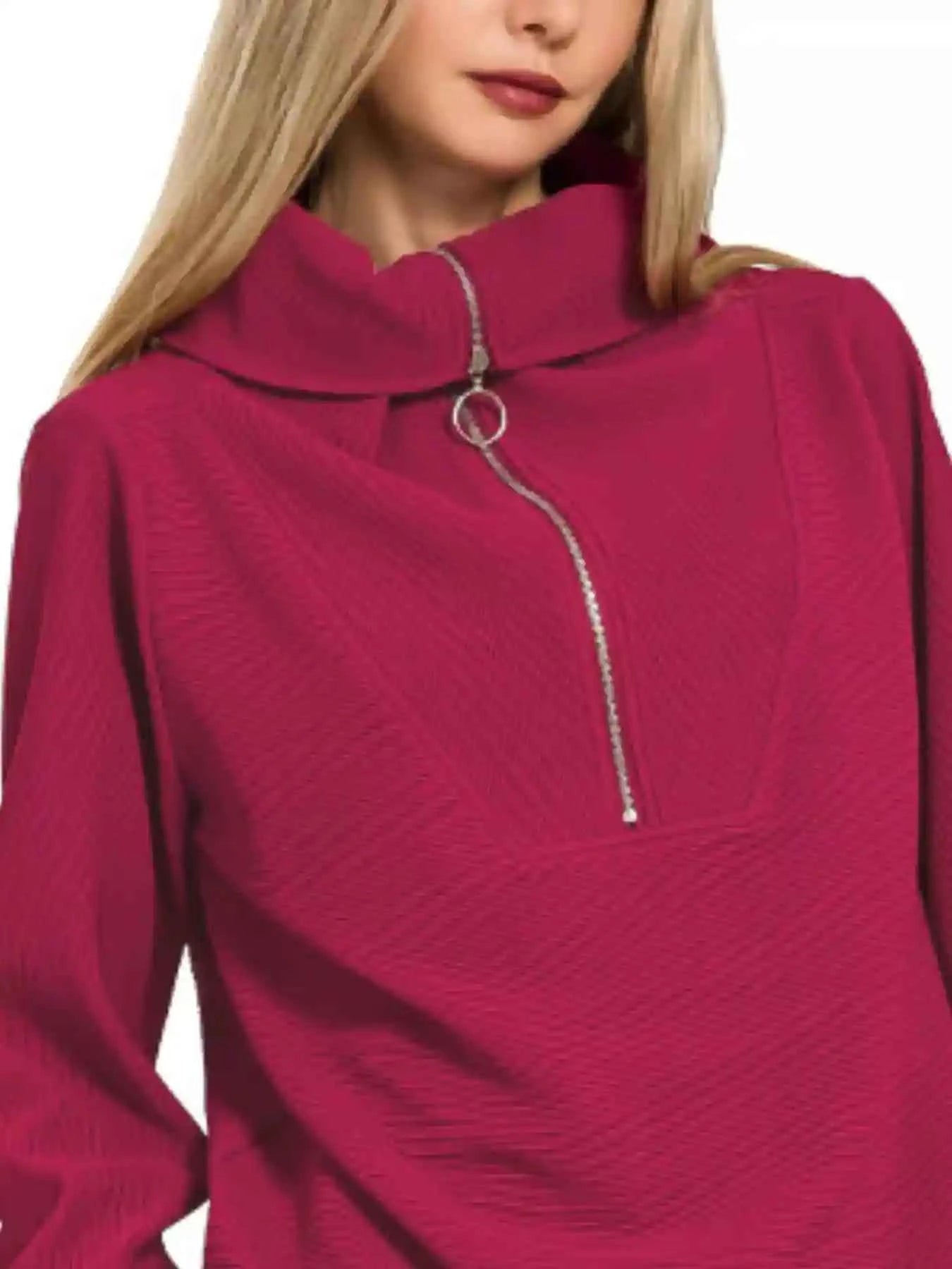 Zenana Ribbed Pullover and Pants Set - Ultimate Cozy High Neck Half Zip Outfit - MegaSuperStar