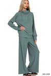 💕 Zenana Ribbed Pullover and Pants Set with High Neck and Half Zip 💕 thumbnail