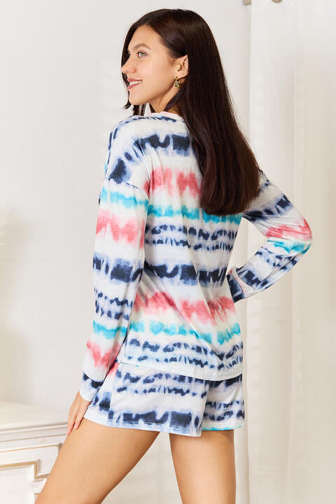 Double Take Tie-Dye Dropped Shoulder Lounge Set