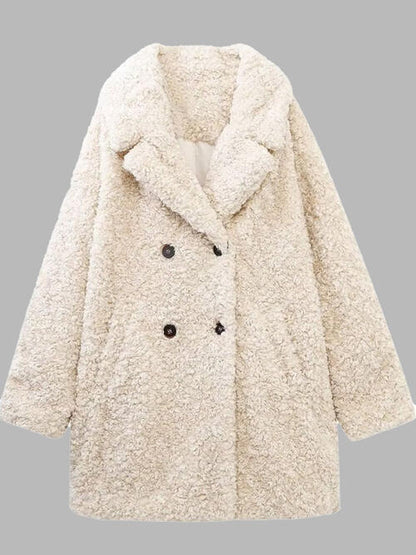 Faux Fur Button Up Lapel Neck Coat