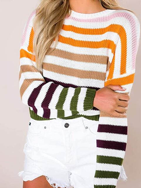 Striped Round Neck Knit Top