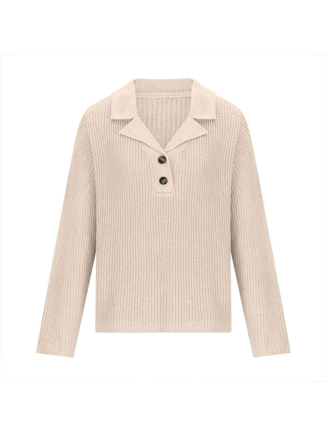 Collared Neck Half Button Knit Top