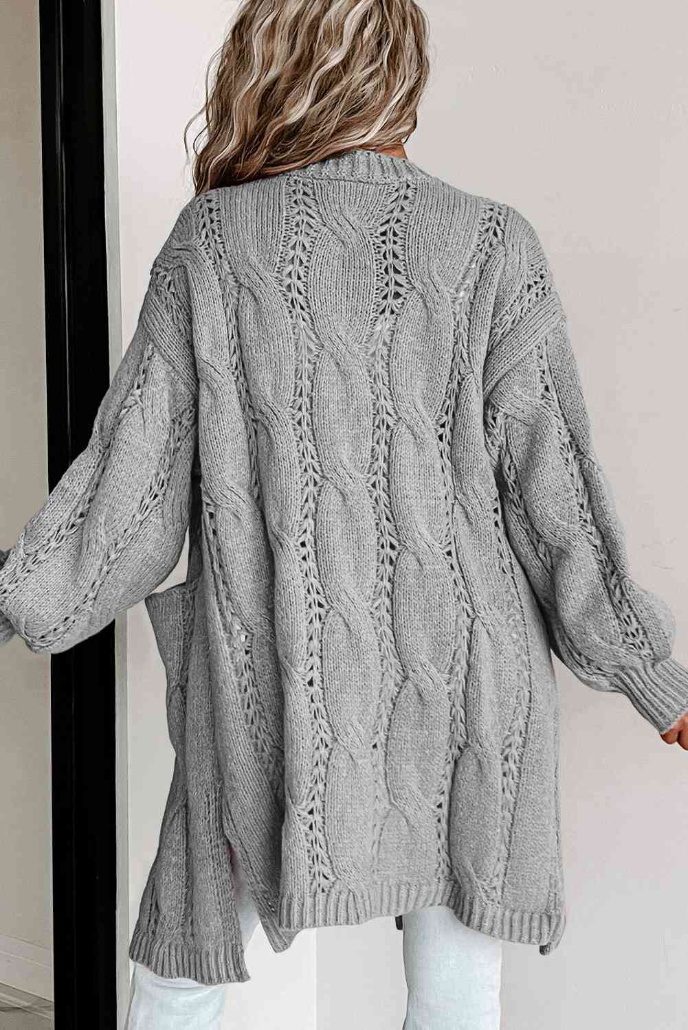 Cable-Knit Dropped Shoulder Cardigan - MegaSuperStar