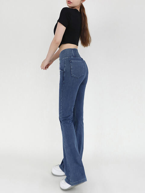 Wide Waistband Bootcut Jeans with Pockets