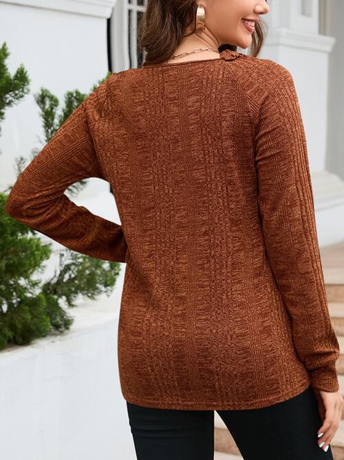 Texture Round Neck Long Sleeve Knit Top