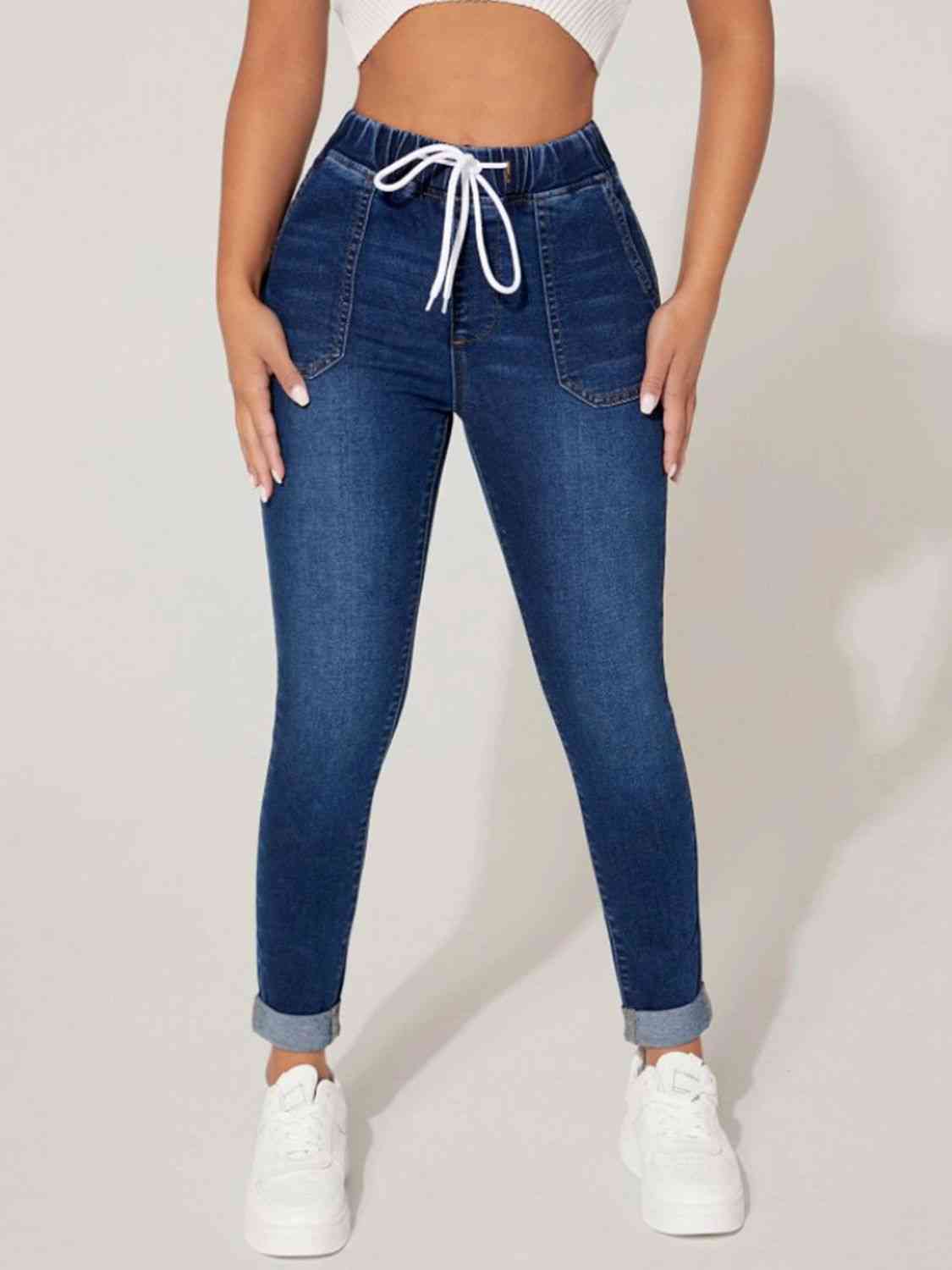 Drawstring Cropped Jeans - MegaSuperStar