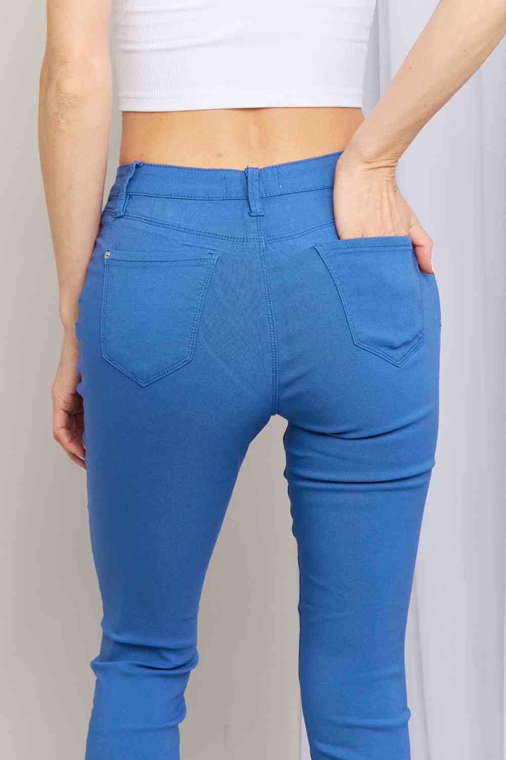 YMI Jeanswear Kate Hyper-Stretch Full Size Mid-Rise Skinny Jeans in Electric Blue - MegaSuperStar