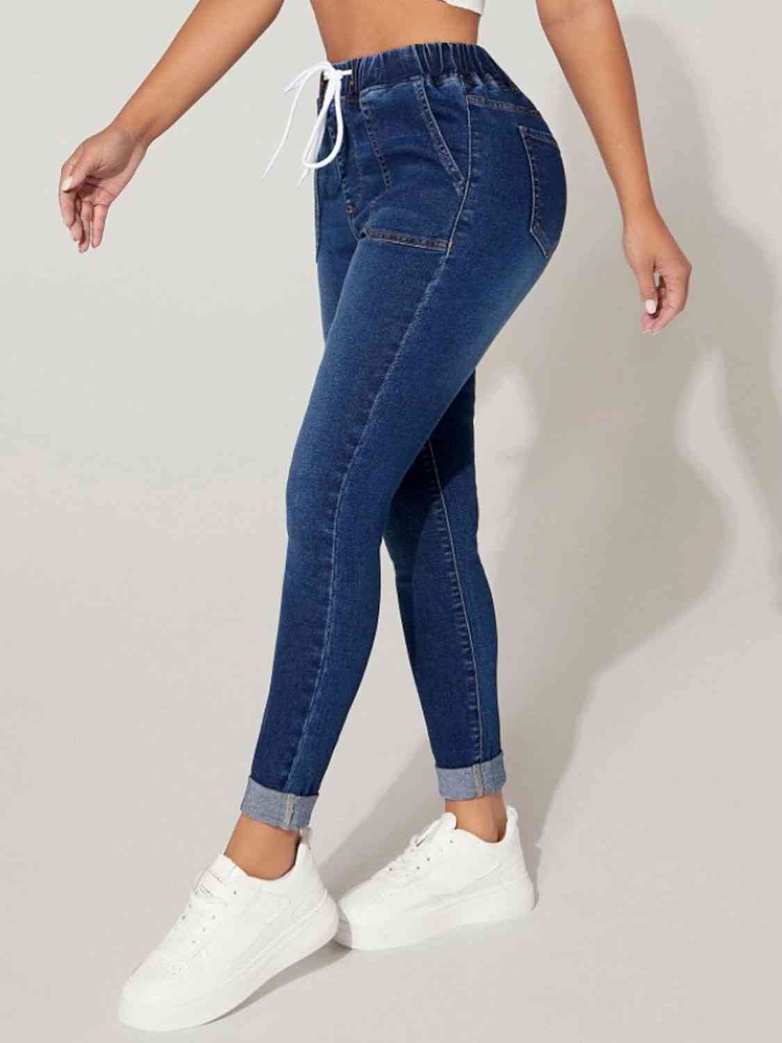 Drawstring Cropped Jeans - MegaSuperStar