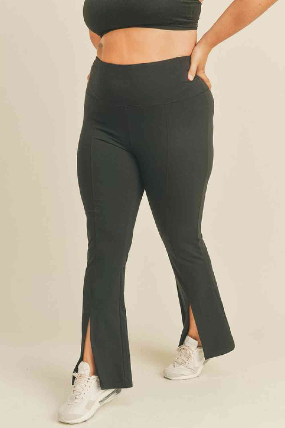 Kimberly C Full Size Slit Flare Leg Pants in Black - MegaSuperStar