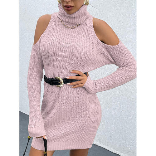 Cold Shoulder Turtleneck Sweater Dress