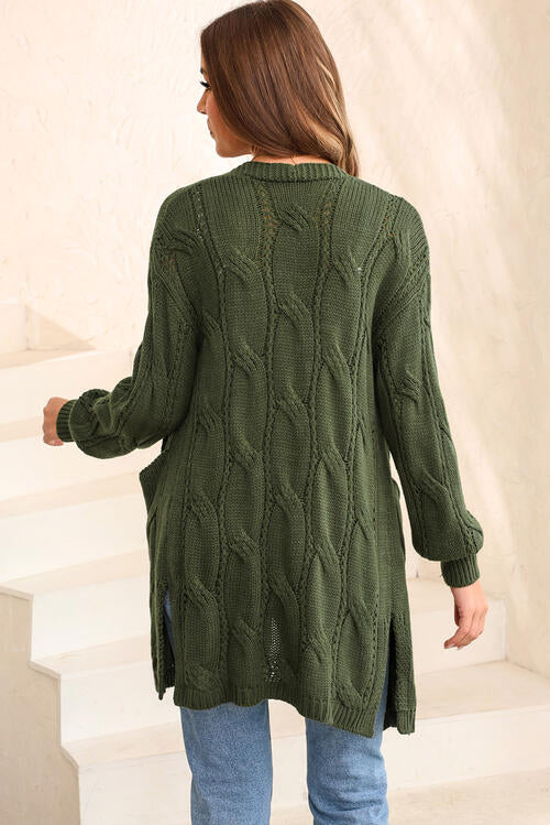 Cable-Knit Dropped Shoulder Cardigan - MegaSuperStar