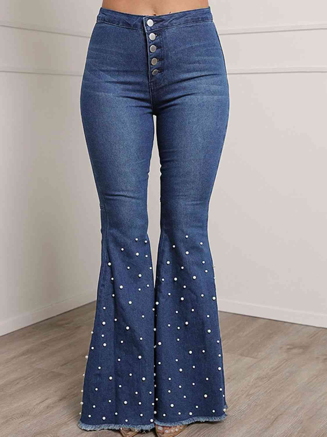 Button Fly Flare Jeans - MegaSuperStar