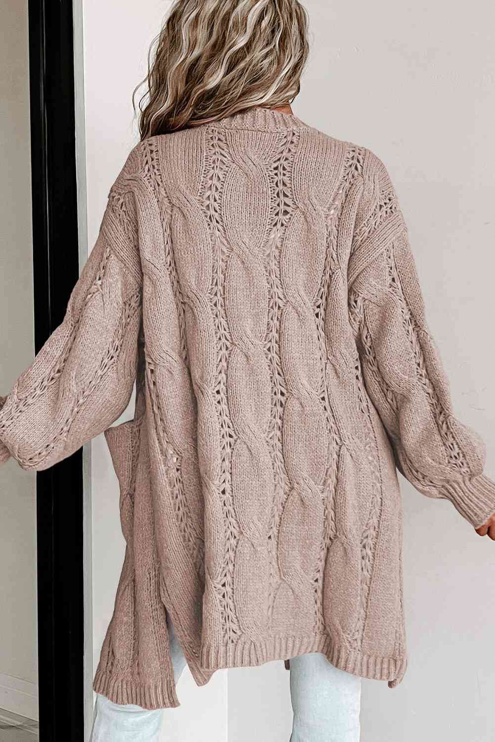 Cable-Knit Dropped Shoulder Cardigan - MegaSuperStar