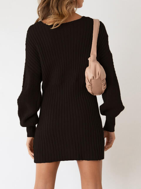 Surplice Neck Long Sleeve Sweater Dress