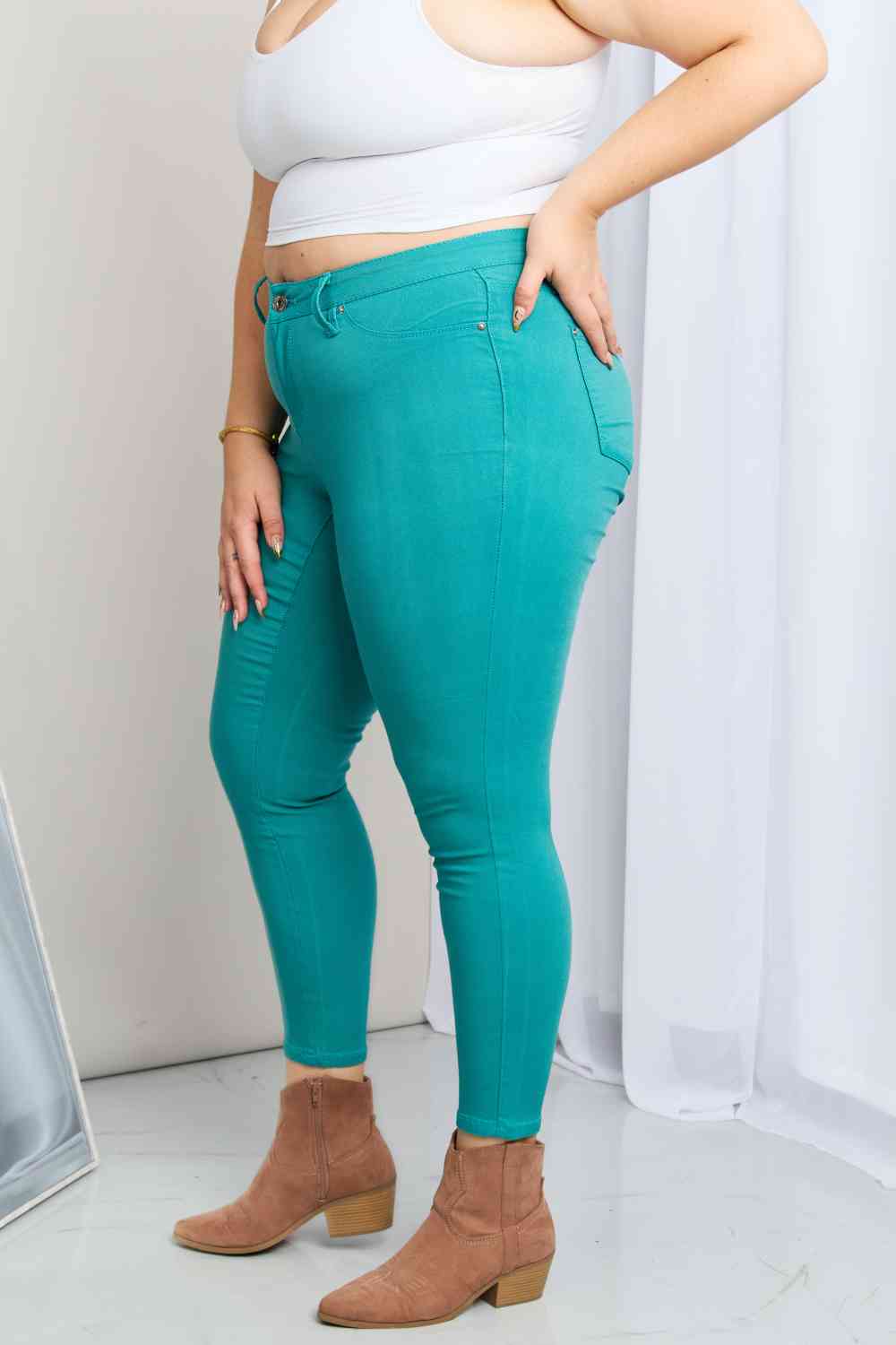 YMI Jeanswear Kate Hyper-Stretch Full Size Mid-Rise Skinny Jeans in Sea Green