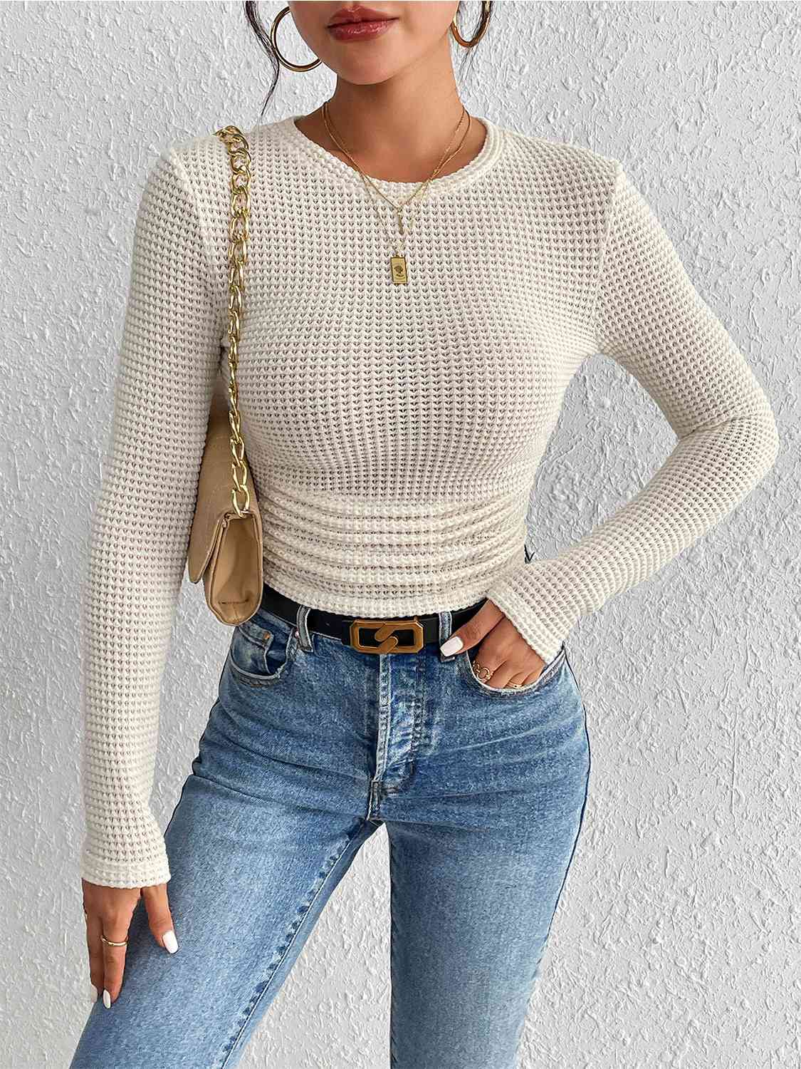 Round Neck Ruched Knit Top