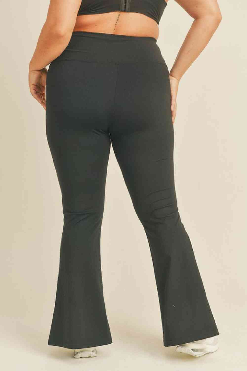 Kimberly C Full Size Slit Flare Leg Pants in Black - MegaSuperStar