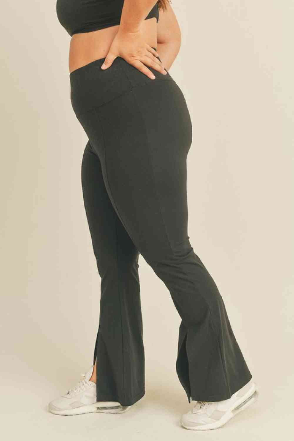 Kimberly C Full Size Slit Flare Leg Pants in Black - MegaSuperStar