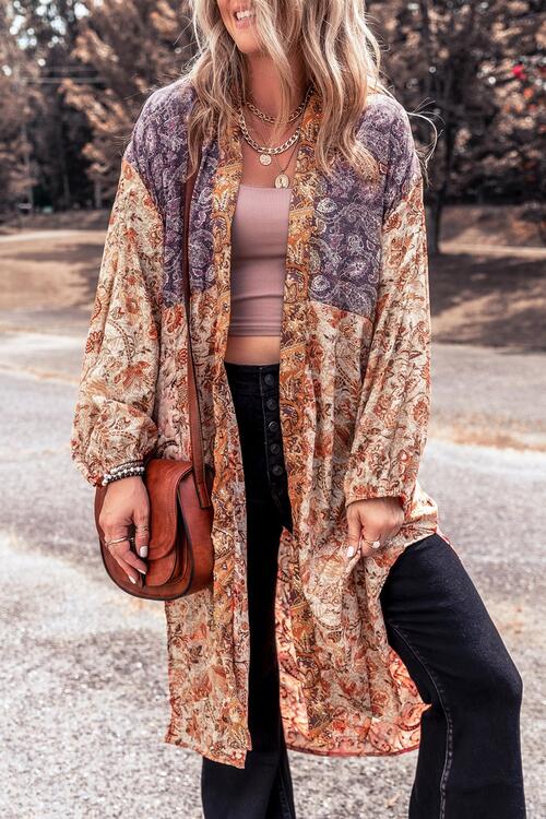 Floral Tassel Tied Open Front Long Sleeve Cardigan - MegaSuperStar