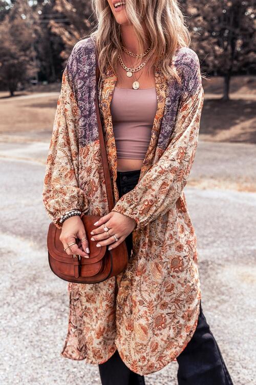 Floral Tassel Tied Open Front Long Sleeve Cardigan - MegaSuperStar