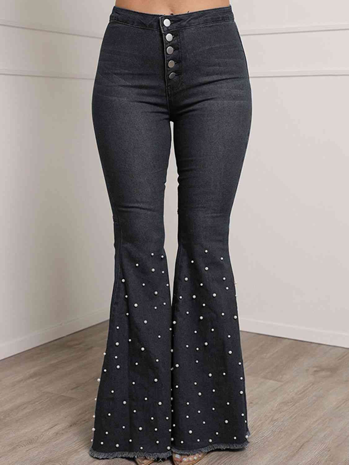 Button Fly Flare Jeans - MegaSuperStar