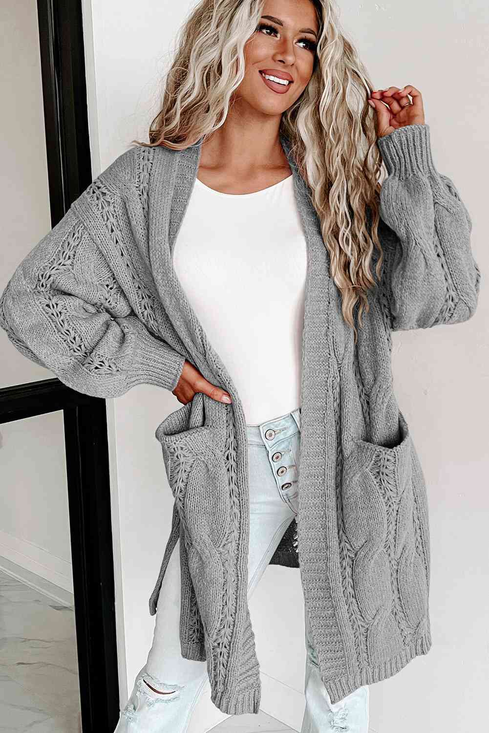 Cable-Knit Dropped Shoulder Cardigan - MegaSuperStar