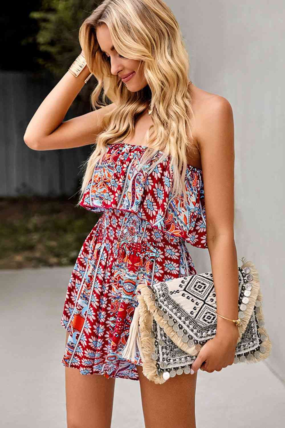 Smocked Waist Strapless Romper