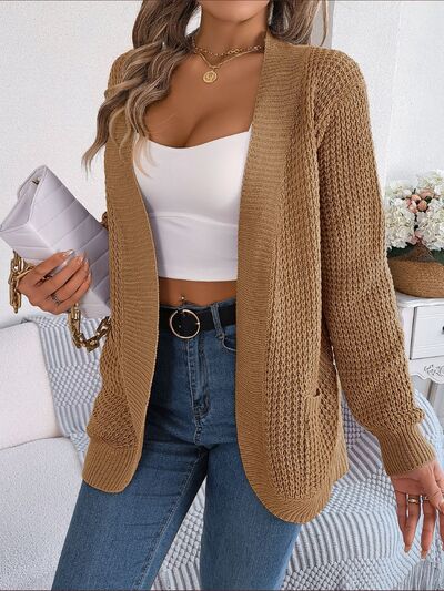 Open Front Long Sleeve Cardigan with Pockets - MegaSuperStar