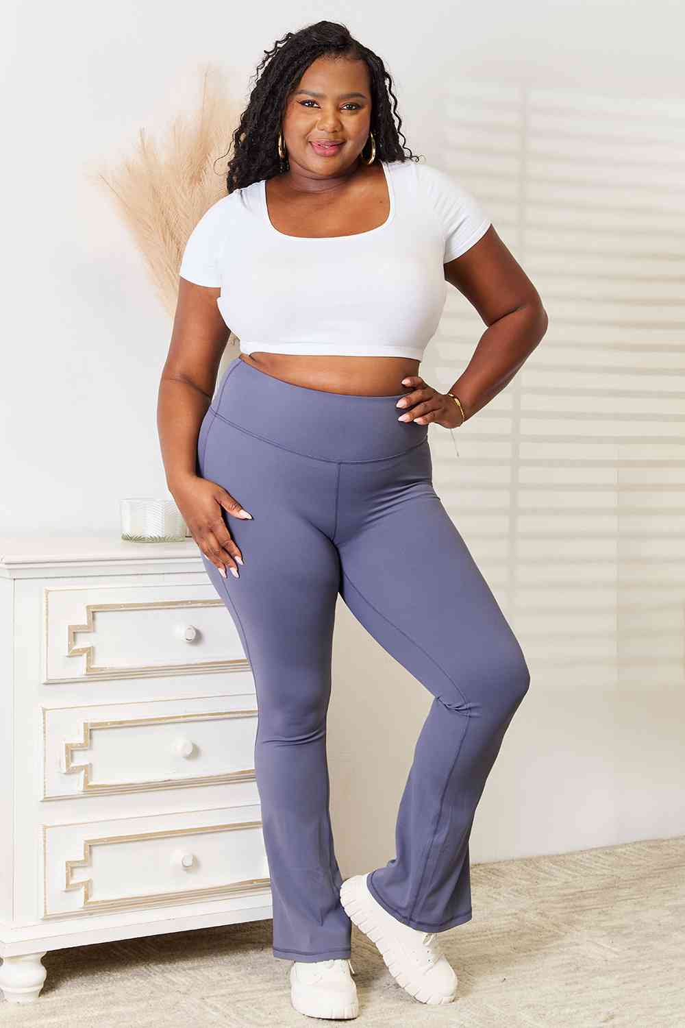 Basic Bae Wide Waistband Bootcut Sports Pants - MegaSuperStar