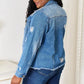 Baeful Leopard Floral Distressed Raw Hem Denim Jacket