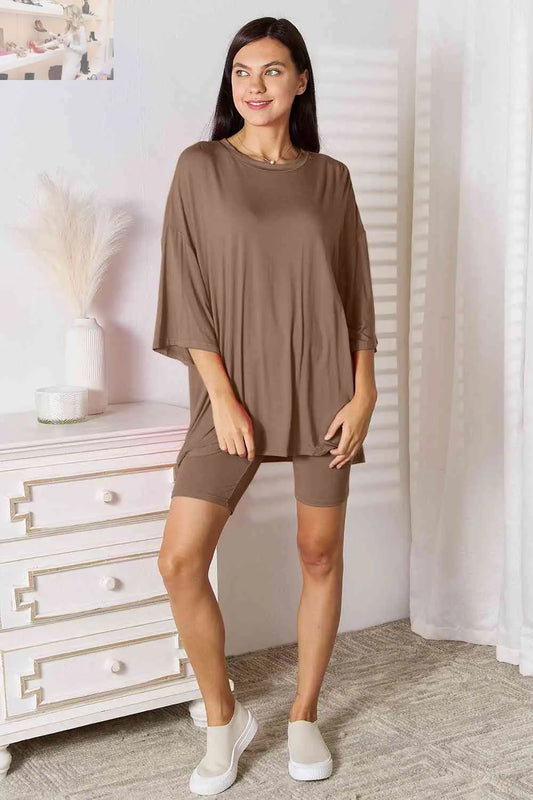 Basic Bae Full Size Soft Rayon Three-Quarter Sleeve Top and Shorts Set