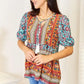 Double Take Bohemian Tassel Tie Puff Sleeve Babydoll Blouse