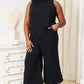 Double Take Buttoned Round Neck Tank and Wide Leg Pants Set