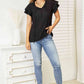 Double Take Eyelet Tie-Neck Flutter Sleeve Blouse