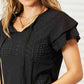 Double Take Eyelet Tie-Neck Flutter Sleeve Blouse