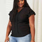 Double Take Eyelet Tie-Neck Flutter Sleeve Blouse