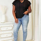 Double Take Eyelet Tie-Neck Flutter Sleeve Blouse